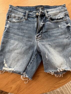 Judy Blue Faded Blue Distressed Denim Cutoff Shorts